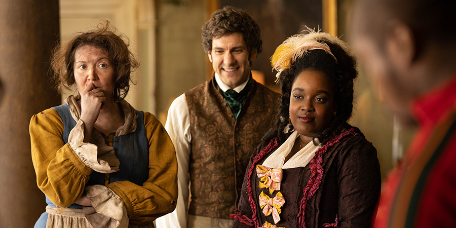 Ghosts. Image shows from L to R: Mary (Katy Wix), Thomas (Mathew Baynton), Kitty (Lolly Adefope). Copyright: Monumental Pictures. Ghosts. Image shows from L to R: Mary (Katy Wix), Thomas (Mathew Baynton), Kitty (Lolly Adefope). Copyright: Monumental Pictures.