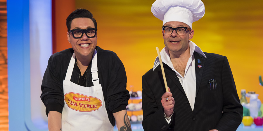 Harry Hill's Tea Time. Image shows from L to R: Gok Wan, Harry Hill. Copyright: Nit TV. Harry Hill's Tea Time. Image shows from L to R: Gok Wan, Harry Hill. Copyright: Nit TV.