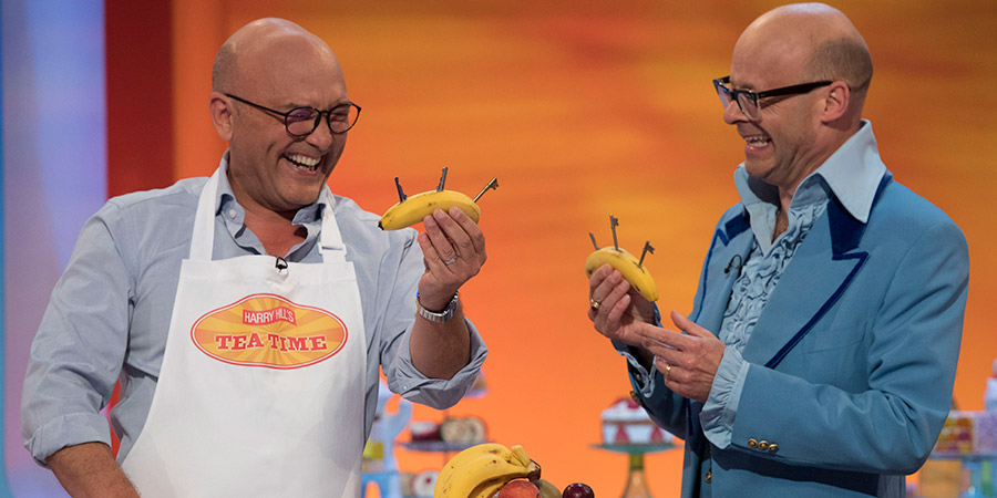 Harry Hill's Tea Time. Image shows from L to R: Gregg Wallace, Harry Hill. Copyright: Nit TV. Harry Hill's Tea Time. Image shows from L to R: Gregg Wallace, Harry Hill. Copyright: Nit TV.