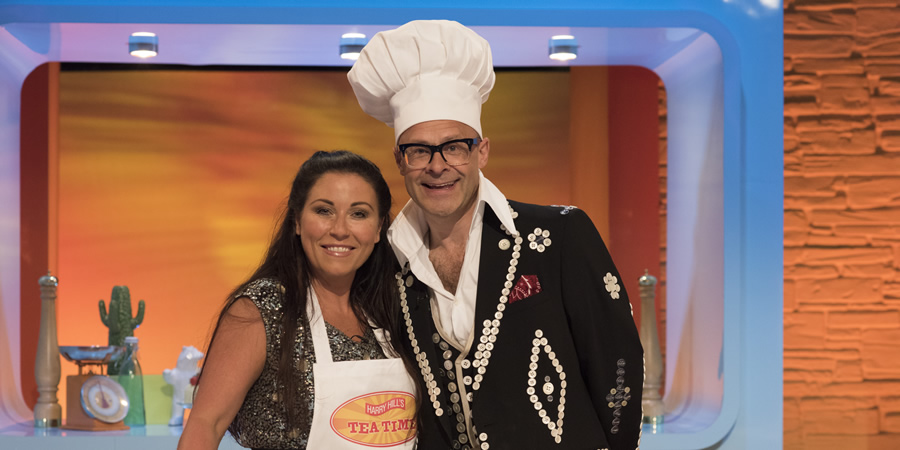 Harry Hill's Tea Time. Image shows from L to R: Jessie Wallace, Harry Hill. Copyright: Nit TV. Harry Hill's Tea Time. Image shows from L to R: Jessie Wallace, Harry Hill. Copyright: Nit TV.