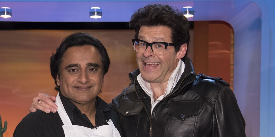 Harry Hill's Tea Time. Image shows from L to R: Sanjeev Bhaskar, Harry Hill. Copyright: Nit TV. Harry Hill's Tea Time. Image shows from L to R: Sanjeev Bhaskar, Harry Hill. Copyright: Nit TV.