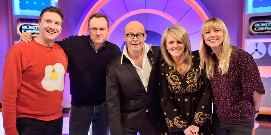 Harry Hill's Alien Fun Capsule. Image shows from L to R: Joe Lycett, Philip Glenister, Harry Hill, Sally Lindsay, Sara Cox. Copyright: Nit TV. Harry Hill's Alien Fun Capsule. Image shows from L to R: Joe Lycett, Philip Glenister, Harry Hill, Sally Lindsay, Sara Cox. Copyright: Nit TV.