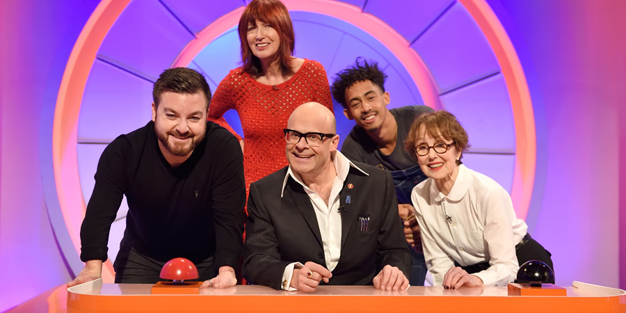 Harry Hill's Alien Fun Capsule. Image shows from L to R: Alex Brooker, Janet Street-Porter, Harry Hill, Jordan Stephens, Una Stubbs. Copyright: Nit TV. Harry Hill's Alien Fun Capsule. Image shows from L to R: Alex Brooker, Janet Street-Porter, Harry Hill, Jordan Stephens, Una Stubbs. Copyright: Nit TV.