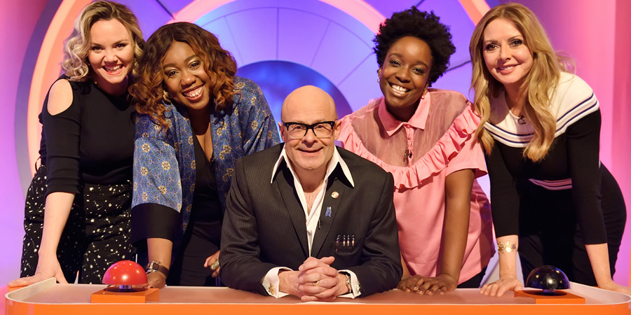 Harry Hill's Alien Fun Capsule. Image shows from L to R: Charlie Brooks, Chizzy Akudolu, Harry Hill, Lolly Adefope, Carol Vorderman. Copyright: Nit TV. Harry Hill's Alien Fun Capsule. Image shows from L to R: Charlie Brooks, Chizzy Akudolu, Harry Hill, Lolly Adefope, Carol Vorderman. Copyright: Nit TV.
