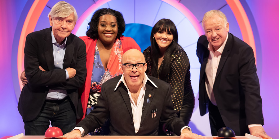 Harry Hill's Alien Fun Capsule. Image shows from L to R: Tom Courtenay, Alison Hammond, Harry Hill, Martine McCutcheon, Les Dennis. Copyright: Nit TV. Harry Hill's Alien Fun Capsule. Image shows from L to R: Tom Courtenay, Alison Hammond, Harry Hill, Martine McCutcheon, Les Dennis. Copyright: Nit TV.