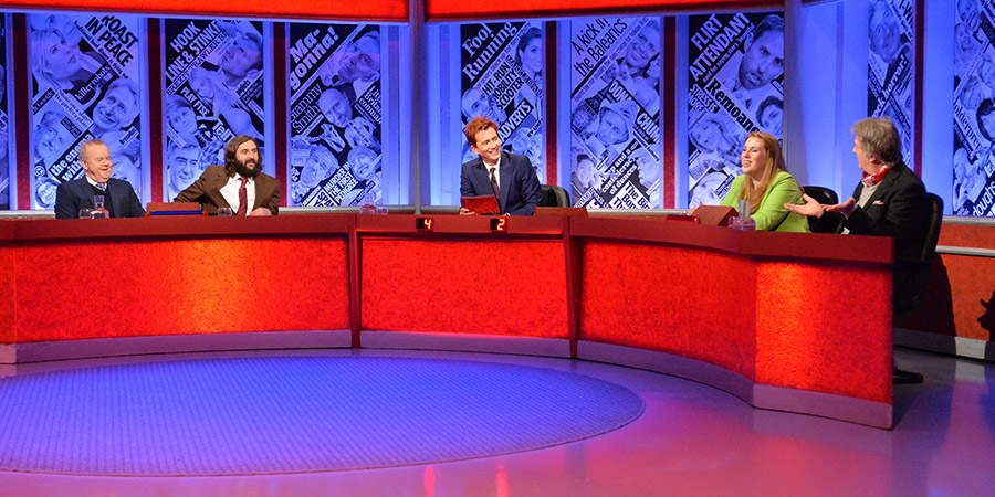 Have I Got News For You. Image shows from L to R: Ian Hislop, Joe Wilkinson, David Tennant, Angela Rayner, Paul Merton. Copyright: BBC. Have I Got News For You. Image shows from L to R: Ian Hislop, Joe Wilkinson, David Tennant, Angela Rayner, Paul Merton. Copyright: BBC.