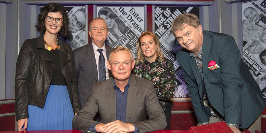 Have I Got News For You. Image shows from L to R: Layla Moran, Ian Hislop, Martin Clunes, Sara Pascoe, Paul Merton. Have I Got News For You. Image shows from L to R: Layla Moran, Ian Hislop, Martin Clunes, Sara Pascoe, Paul Merton.