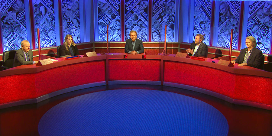 Have I Got News For You. Image shows from L to R: Ian Hislop, Katy Balls, Damian Lewis, Chris McCausland, Paul Merton. Have I Got News For You. Image shows from L to R: Ian Hislop, Katy Balls, Damian Lewis, Chris McCausland, Paul Merton.