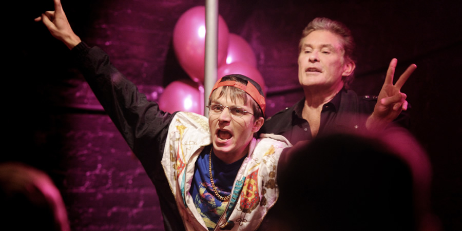 Hoff The Record. Image shows from L to R: Dieter Hasselhoff (Mark Quartley), Hoff (David Hasselhoff). Copyright: Me & You Productions. Hoff The Record. Image shows from L to R: Dieter Hasselhoff (Mark Quartley), Hoff (David Hasselhoff). Copyright: Me & You Productions.