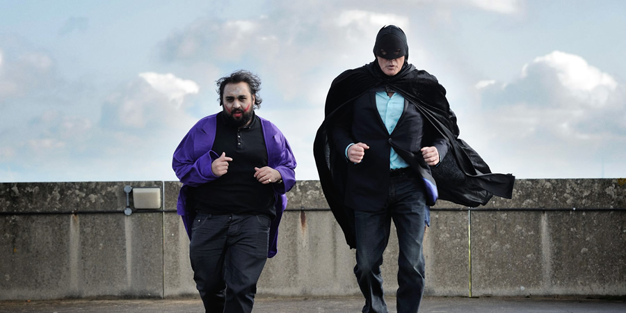 Hoff The Record. Image shows from L to R: Terry Patel (Asim Chaudhry), Hoff (David Hasselhoff). Copyright: Me & You Productions. Hoff The Record. Image shows from L to R: Terry Patel (Asim Chaudhry), Hoff (David Hasselhoff). Copyright: Me & You Productions.