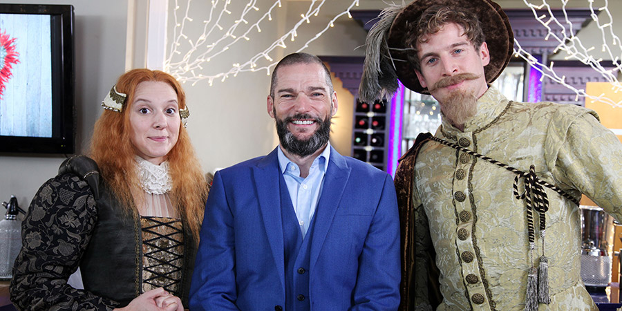 Horrible Histories. Image shows from L to R: Louise Ford, Fred Sirieix, Tom Stourton. Copyright: Lion Television. Horrible Histories. Image shows from L to R: Louise Ford, Fred Sirieix, Tom Stourton. Copyright: Lion Television.