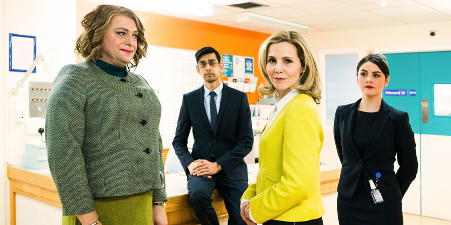 Hospital People. Image shows from L to R: Susan Mitchell (Tom Binns), Sunny Prasad (Amit Shah), Helena Steel (Sally Phillips), Helena's Aide (Emma Sidi). Hospital People. Image shows from L to R: Susan Mitchell (Tom Binns), Sunny Prasad (Amit Shah), Helena Steel (Sally Phillips), Helena's Aide (Emma Sidi).