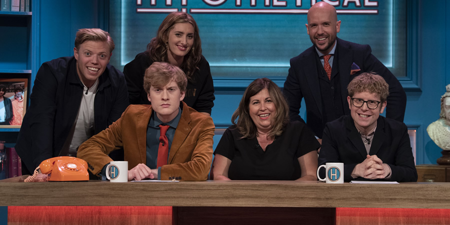 Hypothetical. Image shows from L to R: Rob Beckett, James Acaster, Jessica Knappett, Liza Tarbuck, Tom Allen, Josh Widdicombe. Copyright: Hat Trick Productions. Hypothetical. Image shows from L to R: Rob Beckett, James Acaster, Jessica Knappett, Liza Tarbuck, Tom Allen, Josh Widdicombe. Copyright: Hat Trick Productions.