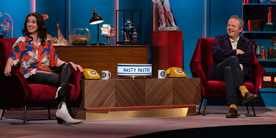 Hypothetical. Image shows from L to R: Jessica Knappett, Miles Jupp. Copyright: Hat Trick Productions. Hypothetical. Image shows from L to R: Jessica Knappett, Miles Jupp. Copyright: Hat Trick Productions.
