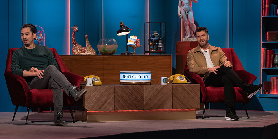 Hypothetical. Image shows from L to R: Huge Davies, Joel Dommett. Copyright: Hat Trick Productions. Hypothetical. Image shows from L to R: Huge Davies, Joel Dommett. Copyright: Hat Trick Productions.