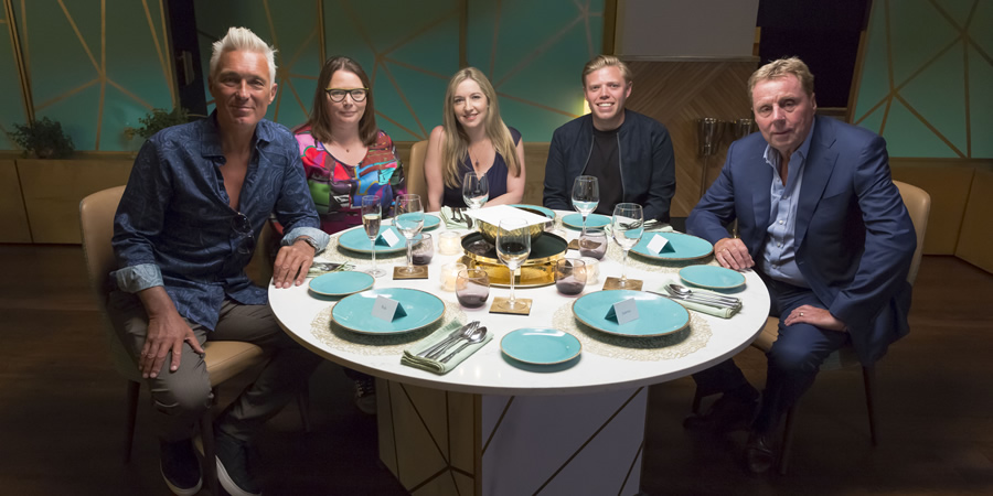 I'll Get This. Image shows from L to R: Martin Kemp, Joanna Scanlan, Victoria Coren Mitchell, Rob Beckett, Harry Redknapp. Copyright: 12 Yard Productions. I'll Get This. Image shows from L to R: Martin Kemp, Joanna Scanlan, Victoria Coren Mitchell, Rob Beckett, Harry Redknapp. Copyright: 12 Yard Productions.