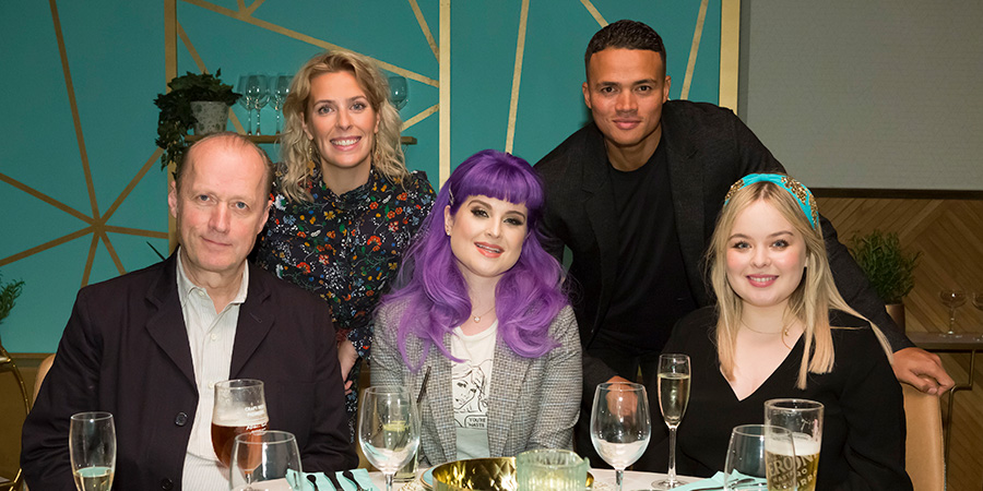 I'll Get This. Image shows from L to R: Adrian Edmondson, Sara Pascoe, Kelly Osbourne, Jermaine Jenas, Nicola Coughlan. Copyright: 12 Yard Productions. I'll Get This. Image shows from L to R: Adrian Edmondson, Sara Pascoe, Kelly Osbourne, Jermaine Jenas, Nicola Coughlan. Copyright: 12 Yard Productions.
