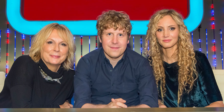 Insert Name Here. Image shows from L to R: Jennifer Saunders, Josh Widdicombe, Suzannah Lipscomb. Copyright: 12 Yard Productions / Black Dog Television. Insert Name Here. Image shows from L to R: Jennifer Saunders, Josh Widdicombe, Suzannah Lipscomb. Copyright: 12 Yard Productions / Black Dog Television.