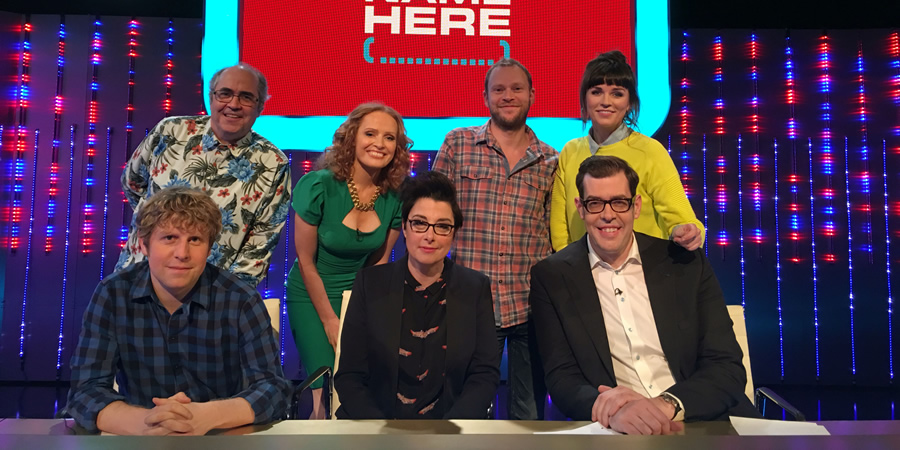 Insert Name Here. Image shows from L to R: Josh Widdicombe, Danny Baker, Kate Williams, Sue Perkins, Robert Webb, Aisling Bea, Richard Osman. Copyright: 12 Yard Productions / Black Dog Television. Insert Name Here. Image shows from L to R: Josh Widdicombe, Danny Baker, Kate Williams, Sue Perkins, Robert Webb, Aisling Bea, Richard Osman. Copyright: 12 Yard Productions / Black Dog Television.