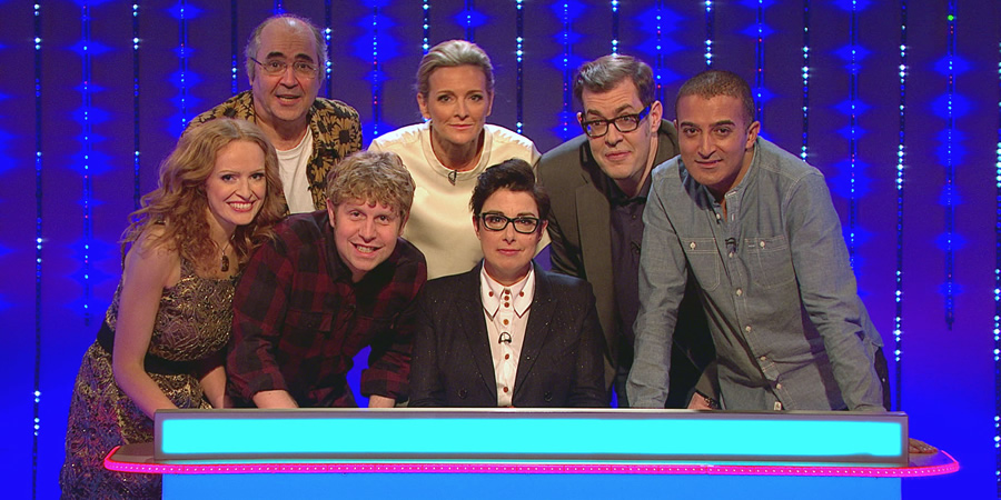 Insert Name Here. Image shows from L to R: Kate Williams, Danny Baker, Josh Widdicombe, Gabby Logan, Sue Perkins, Richard Osman, Adil Ray. Insert Name Here. Image shows from L to R: Kate Williams, Danny Baker, Josh Widdicombe, Gabby Logan, Sue Perkins, Richard Osman, Adil Ray.