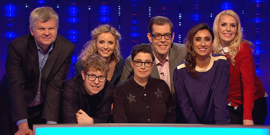 Insert Name Here. Image shows from L to R: Adrian Chiles, Josh Widdicombe, Suzannah Lipscomb, Sue Perkins, Richard Osman, Anita Rani, Sara Pascoe. Insert Name Here. Image shows from L to R: Adrian Chiles, Josh Widdicombe, Suzannah Lipscomb, Sue Perkins, Richard Osman, Anita Rani, Sara Pascoe.