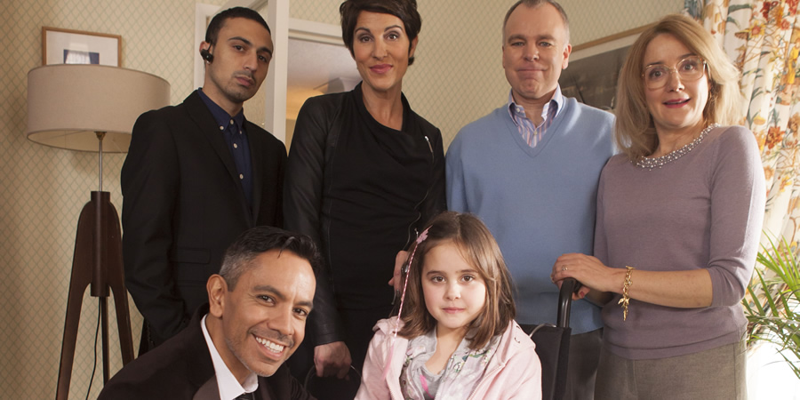 Inside No. 9. Image shows from L to R: Si (Adam Deacon), Frankie J. Parsons (David Bedella), Sally (Tamsin Greig), Tamsin (Lucy Hutchinson), Graham (Steve Pemberton), Jan (Sophie Thompson). Copyright: BBC. Inside No. 9. Image shows from L to R: Si (Adam Deacon), Frankie J. Parsons (David Bedella), Sally (Tamsin Greig), Tamsin (Lucy Hutchinson), Graham (Steve Pemberton), Jan (Sophie Thompson). Copyright: BBC.