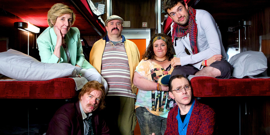 Inside No. 9. Image shows from L to R: Kath (Julie Hesmondhalgh), Jorg (Steve Pemberton), Les (Mark Benton), Shona (Jessica Gunning), Maxwell (Reece Shearsmith), Hugo (Jack Whitehall). Copyright: BBC. Inside No. 9. Image shows from L to R: Kath (Julie Hesmondhalgh), Jorg (Steve Pemberton), Les (Mark Benton), Shona (Jessica Gunning), Maxwell (Reece Shearsmith), Hugo (Jack Whitehall). Copyright: BBC.