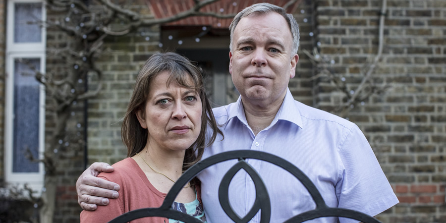 Inside No. 9. Image shows from L to R: Harriet (Nicola Walker), Adrian (Steve Pemberton). Copyright: BBC. Inside No. 9. Image shows from L to R: Harriet (Nicola Walker), Adrian (Steve Pemberton). Copyright: BBC.