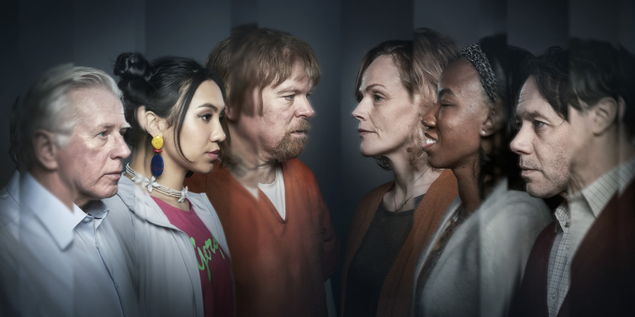 Inside No. 9. Image shows from L to R: Bill (Phil Davis), Angel (Ioanna Kimbook), Galen (Steve Pemberton), Nadia (Maxine Peake), Diana (Sandra Gayer), Aidan (Reece Shearsmith). Inside No. 9. Image shows from L to R: Bill (Phil Davis), Angel (Ioanna Kimbook), Galen (Steve Pemberton), Nadia (Maxine Peake), Diana (Sandra Gayer), Aidan (Reece Shearsmith).