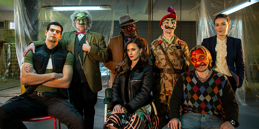 Inside No. 9. Image shows from L to R: Mario, his Son (Dino Kelly), The Doctor (Steve Pemberton), Pantalone, a Rogue (Paterson Joseph), Hortensia, his Daughter (Rosa Robson), Scaramouche, a Soldier (Reece Shearsmith), Arlo, a Fool (Kevin Bishop), Columbina, a Maid (Gemma Whelan). Inside No. 9. Image shows from L to R: Mario, his Son (Dino Kelly), The Doctor (Steve Pemberton), Pantalone, a Rogue (Paterson Joseph), Hortensia, his Daughter (Rosa Robson), Scaramouche, a Soldier (Reece Shearsmith), Arlo, a Fool (Kevin Bishop), Columbina, a Maid (Gemma Whelan).