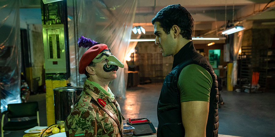 Inside No. 9. Image shows from L to R: Scaramouche, a Soldier (Reece Shearsmith), Mario, his Son (Dino Kelly). Inside No. 9. Image shows from L to R: Scaramouche, a Soldier (Reece Shearsmith), Mario, his Son (Dino Kelly).