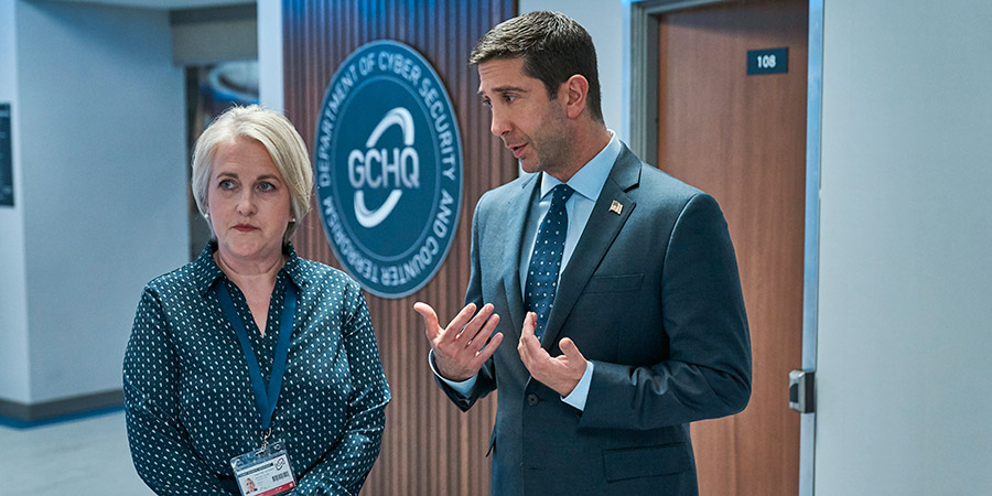 Intelligence. Image shows from L to R: Christine Clark (Sylvestra Le Touzel), Jerry Bernstein (David Schwimmer). Intelligence. Image shows from L to R: Christine Clark (Sylvestra Le Touzel), Jerry Bernstein (David Schwimmer).