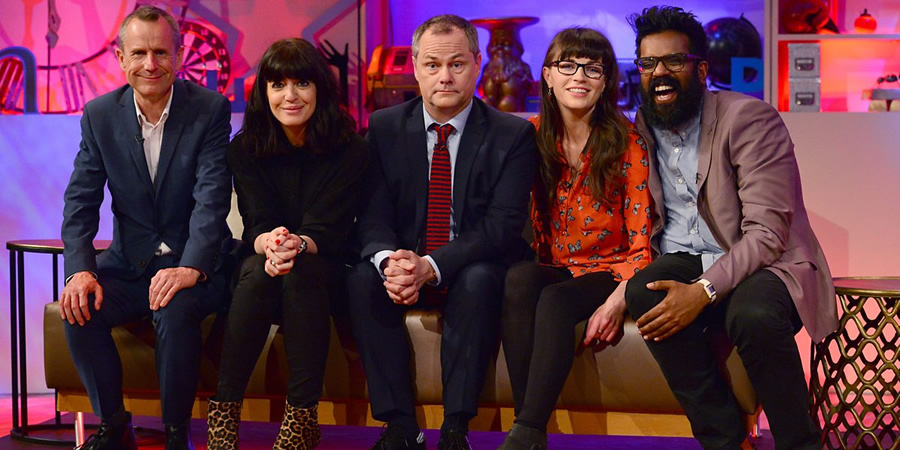 Jack Dee's HelpDesk. Image shows from L to R: Jeremy Hardy, Claudia Winkleman, Jack Dee, Aisling Bea, Romesh Ranganathan. Jack Dee's HelpDesk. Image shows from L to R: Jeremy Hardy, Claudia Winkleman, Jack Dee, Aisling Bea, Romesh Ranganathan.
