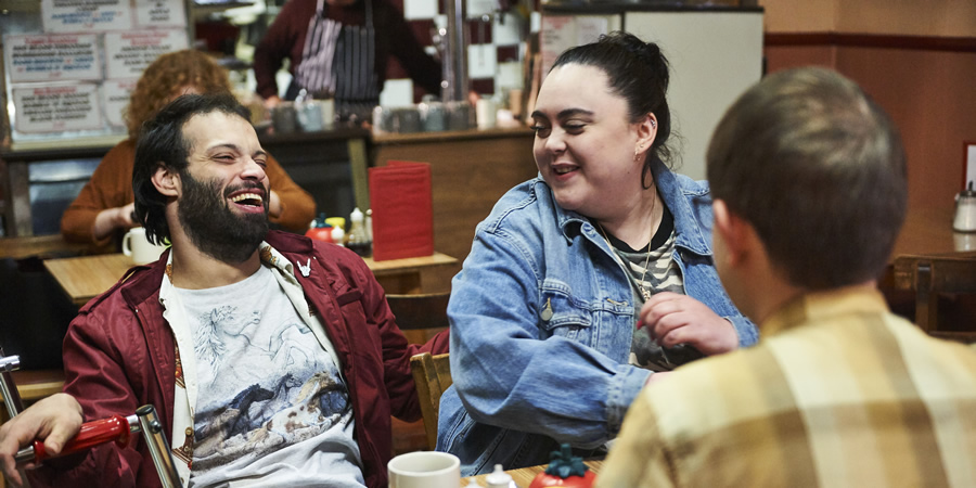 Jerk. Image shows from L to R: Tim (Tim Renkow), Ruth (Sharon Rooney), Idris (Rob Madin). Jerk. Image shows from L to R: Tim (Tim Renkow), Ruth (Sharon Rooney), Idris (Rob Madin).