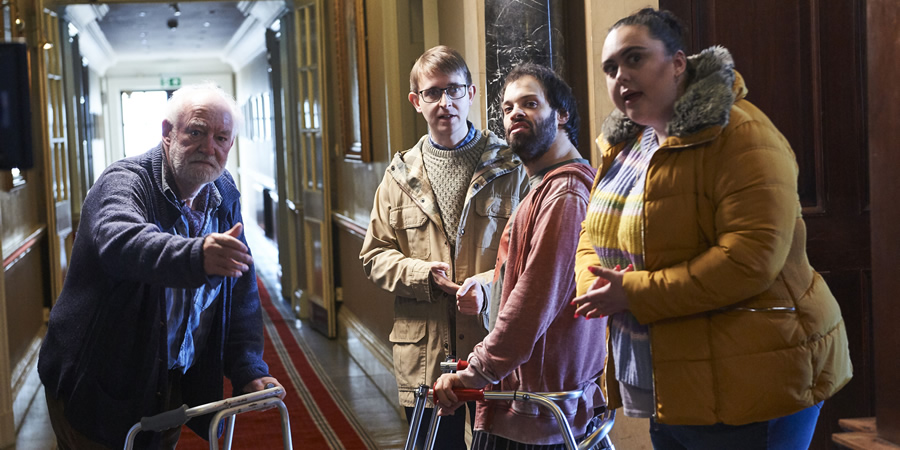 Jerk. Image shows from L to R: Thomas (David Calder), Idris (Rob Madin), Tim (Tim Renkow), Ruth (Sharon Rooney). Jerk. Image shows from L to R: Thomas (David Calder), Idris (Rob Madin), Tim (Tim Renkow), Ruth (Sharon Rooney).
