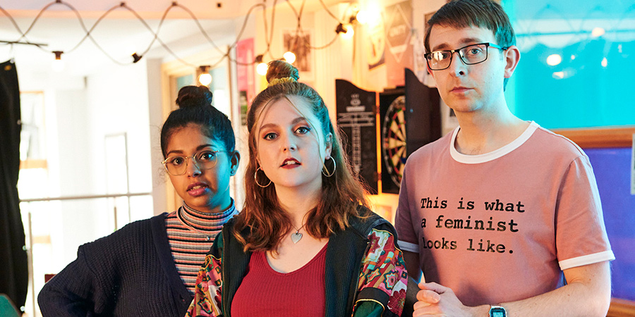 Jerk. Image shows from L to R: Bisha (Anushka Chakravarti), Bobbiey (Helen Monks), Idris (Rob Madin). Jerk. Image shows from L to R: Bisha (Anushka Chakravarti), Bobbiey (Helen Monks), Idris (Rob Madin).
