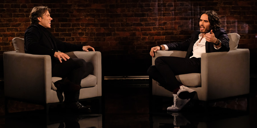 John Bishop In Conversation With.... Image shows from L to R: John Bishop, Russell Brand. Copyright: Lola Entertainment. John Bishop In Conversation With.... Image shows from L to R: John Bishop, Russell Brand. Copyright: Lola Entertainment.