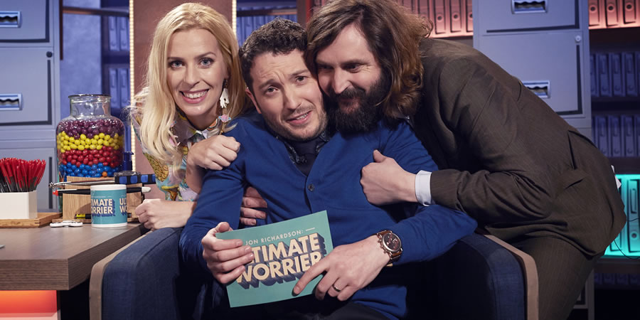 Jon Richardson: Ultimate Worrier. Image shows from L to R: Sara Pascoe, Jon Richardson, Joe Wilkinson. Copyright: Talkback. Jon Richardson: Ultimate Worrier. Image shows from L to R: Sara Pascoe, Jon Richardson, Joe Wilkinson. Copyright: Talkback.