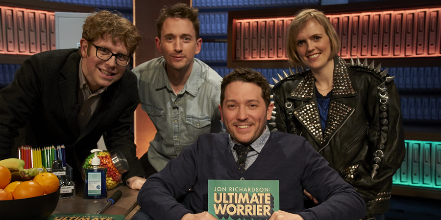 Jon Richardson: Ultimate Worrier. Image shows from L to R: Josh Widdicombe, John Robins, Jon Richardson, Holly Walsh. Copyright: Talkback. Jon Richardson: Ultimate Worrier. Image shows from L to R: Josh Widdicombe, John Robins, Jon Richardson, Holly Walsh. Copyright: Talkback.