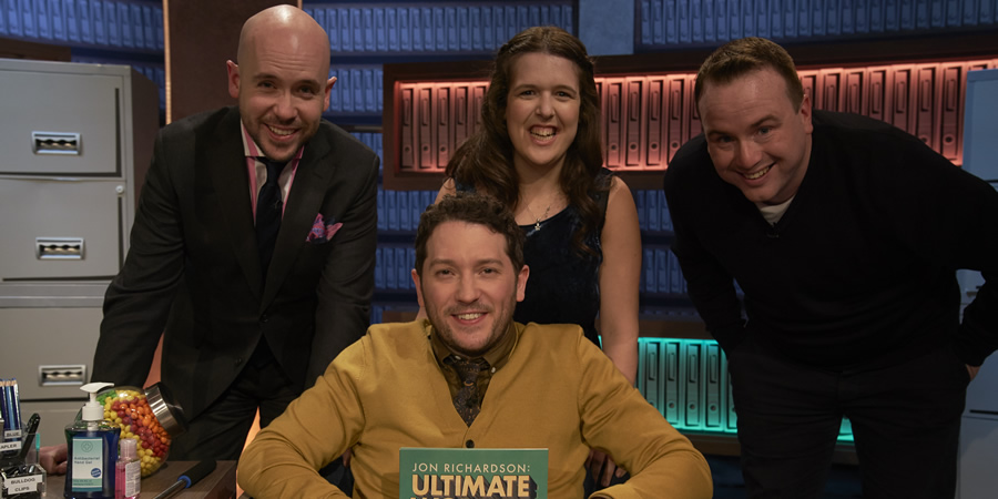 Jon Richardson: Ultimate Worrier. Image shows from L to R: Tom Allen, Jon Richardson, Rosie Jones, Matt Forde. Copyright: Talkback. Jon Richardson: Ultimate Worrier. Image shows from L to R: Tom Allen, Jon Richardson, Rosie Jones, Matt Forde. Copyright: Talkback.