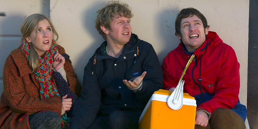 Josh. Image shows from L to R: Kate (Beattie Edmondson), Josh (Josh Widdicombe), Owen (Elis James). Copyright: BBC. Josh. Image shows from L to R: Kate (Beattie Edmondson), Josh (Josh Widdicombe), Owen (Elis James). Copyright: BBC.