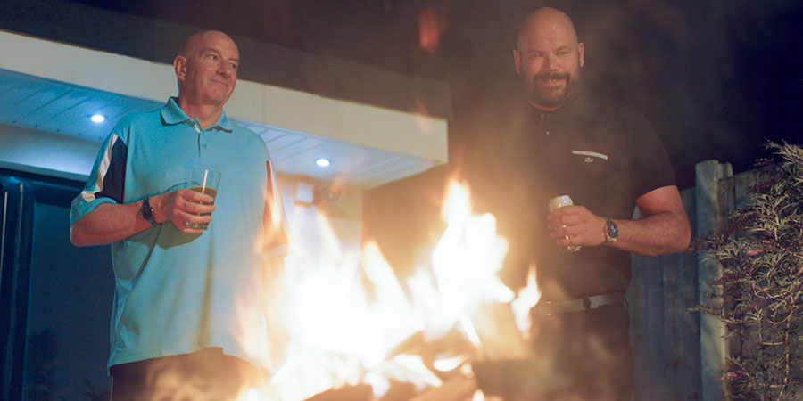 King Gary. Image shows from L to R: Big Gary King (Simon Day), Gary King (Tom Davis). Copyright: Shiny Button Productions. King Gary. Image shows from L to R: Big Gary King (Simon Day), Gary King (Tom Davis). Copyright: Shiny Button Productions.