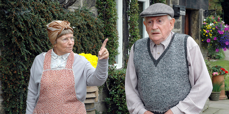 Last Of The Summer Wine. Image shows from L to R: Pearl Sibshaw (Juliette Kaplan), Howard Sibshaw (Robert Fyfe). Copyright: BBC. Last Of The Summer Wine. Image shows from L to R: Pearl Sibshaw (Juliette Kaplan), Howard Sibshaw (Robert Fyfe). Copyright: BBC.