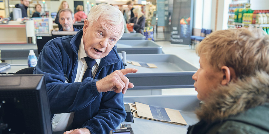 Last Tango In Halifax. Image shows from L to R: Alan (Derek Jacobi), Harrison (Liam McCheyne). Last Tango In Halifax. Image shows from L to R: Alan (Derek Jacobi), Harrison (Liam McCheyne).