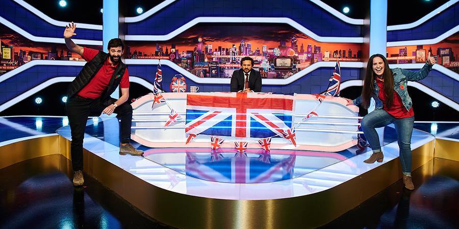 Late Night Mash. Image shows from L to R: Fin Taylor, Nish Kumar, Rose Johnson. Copyright: Zeppotron. Late Night Mash. Image shows from L to R: Fin Taylor, Nish Kumar, Rose Johnson. Copyright: Zeppotron.