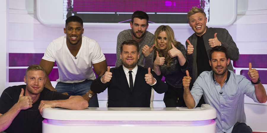 A League Of Their Own. Image shows from L to R: Andrew Flintoff, Anthony Joshua, James Corden, Jack Whitehall, Roisin Conaty, Rob Beckett, Jamie Redknapp. Copyright: CPL Productions. A League Of Their Own. Image shows from L to R: Andrew Flintoff, Anthony Joshua, James Corden, Jack Whitehall, Roisin Conaty, Rob Beckett, Jamie Redknapp. Copyright: CPL Productions.