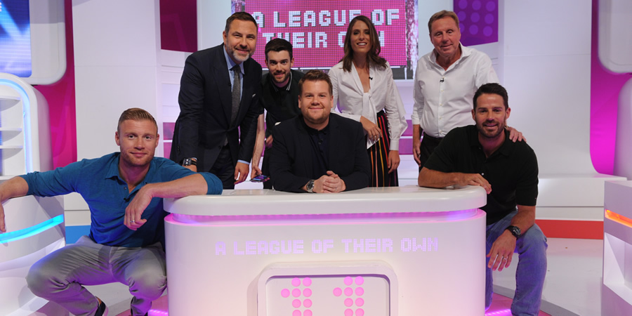 A League Of Their Own. Image shows from L to R: Andrew Flintoff, David Walliams, Jack Whitehall, James Corden, Johanna Konta, Harry Redknapp, Jamie Redknapp. Copyright: CPL Productions. A League Of Their Own. Image shows from L to R: Andrew Flintoff, David Walliams, Jack Whitehall, James Corden, Johanna Konta, Harry Redknapp, Jamie Redknapp. Copyright: CPL Productions.
