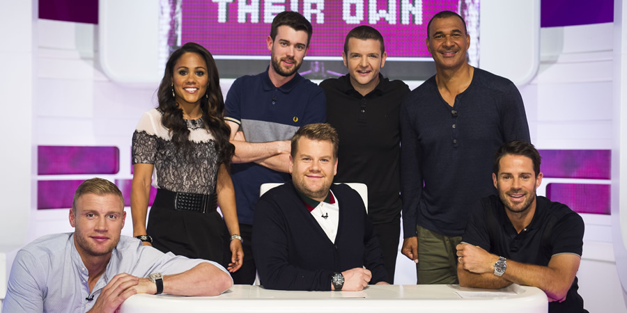 A League Of Their Own. Image shows from L to R: Andrew Flintoff, Alex Scott, Jack Whitehall, James Corden, Kevin Bridges, Rudd Gullit, Jamie Redknapp. Copyright: CPL Productions. A League Of Their Own. Image shows from L to R: Andrew Flintoff, Alex Scott, Jack Whitehall, James Corden, Kevin Bridges, Rudd Gullit, Jamie Redknapp. Copyright: CPL Productions.