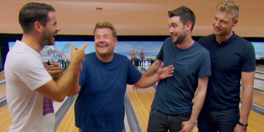 A League Of Their Own. Image shows from L to R: Jamie Redknapp, James Corden, Jack Whitehall, Andrew Flintoff. A League Of Their Own. Image shows from L to R: Jamie Redknapp, James Corden, Jack Whitehall, Andrew Flintoff.