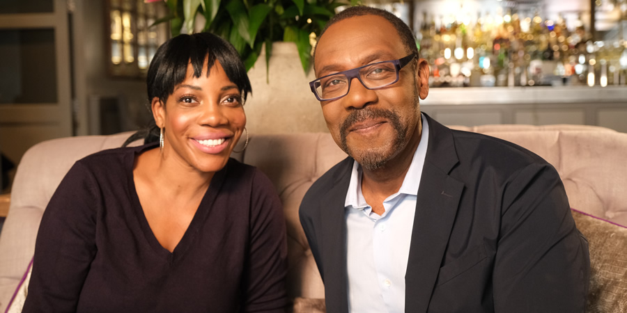 Lenny Henry's Race Through Comedy. Image shows from L to R: Jocelyn Jee Esien, Lenny Henry. Copyright: Douglas Road. Lenny Henry's Race Through Comedy. Image shows from L to R: Jocelyn Jee Esien, Lenny Henry. Copyright: Douglas Road.